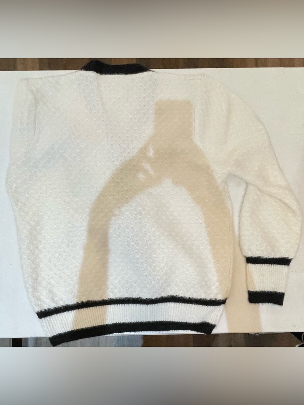 Ivory Knit Cardigan with Black Trim and Pearl Buttons - Picture 4 of 4